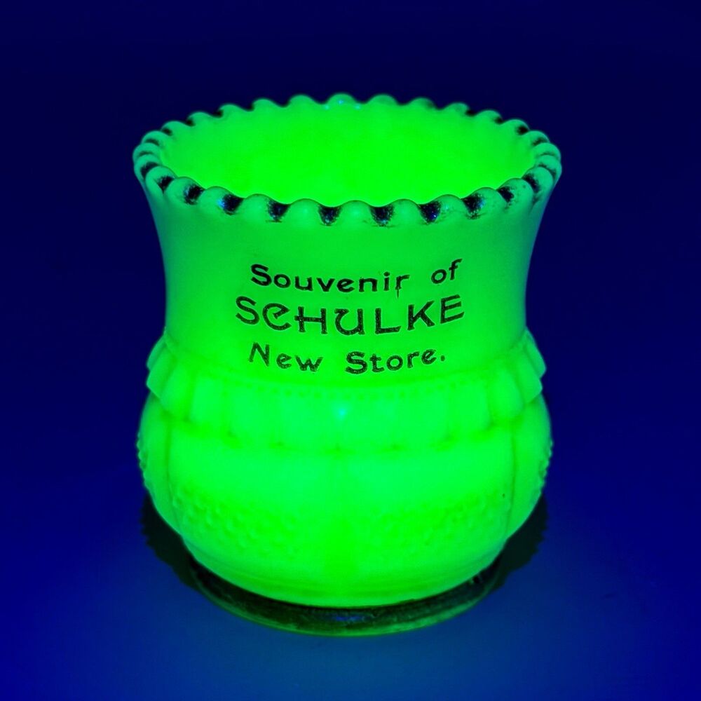 Antique Uranium Custard Glass Souvenir Toothpick Holder Schulke New Store